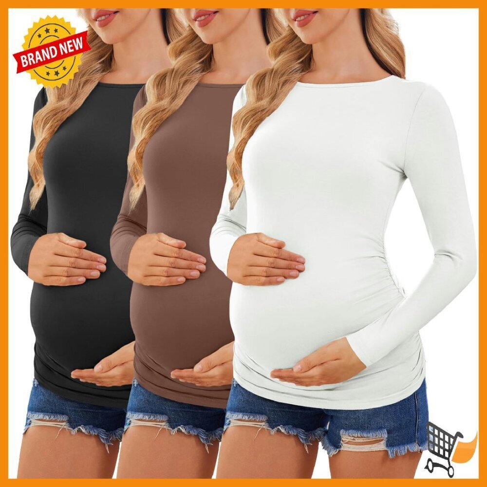 Maternity Long Sleeve Tunic Tops 3-Pack Stretchy Polyester Blend